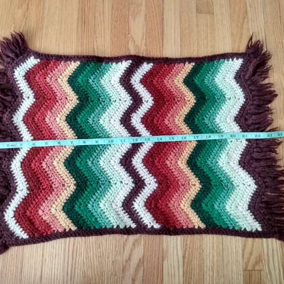 Vintage Crocheted Table Mat Doily Mini Afghan Chevron Handmade Boho Decor - Picture 8 of 10